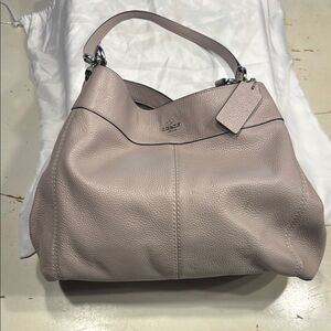 Coach Leather Taupe Hobo Bag with Curved Handle and Slouchy Design
